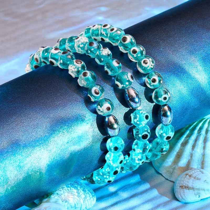 Teal | .925 Sterling Silver | Firefly Glass Evil Eye Bracelet