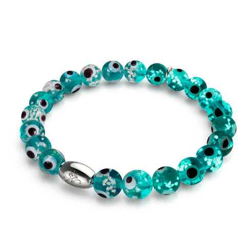 Teal | .925 Sterling Silver | Firefly Glass Evil Eye Bracelet