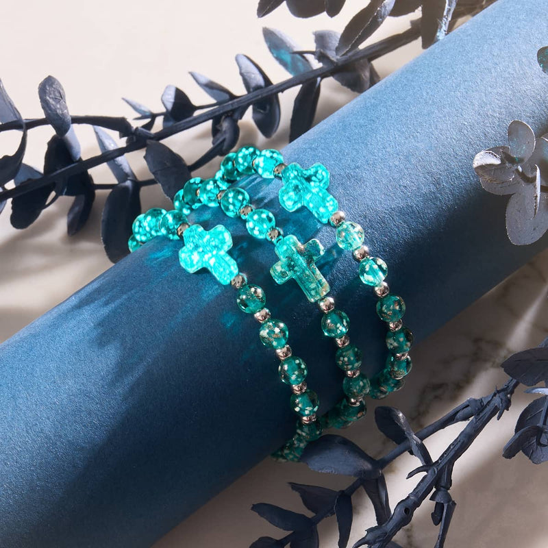 Teal | Silver | Firefly Glass Cross Bracelet