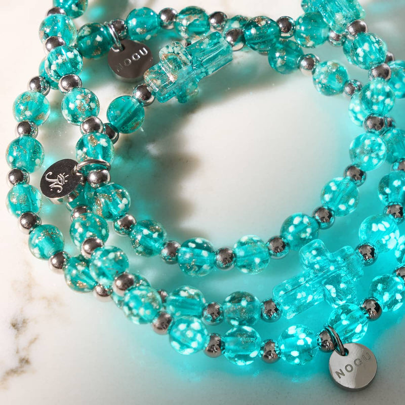 Teal | Silver | Firefly Glass Cross Bracelet