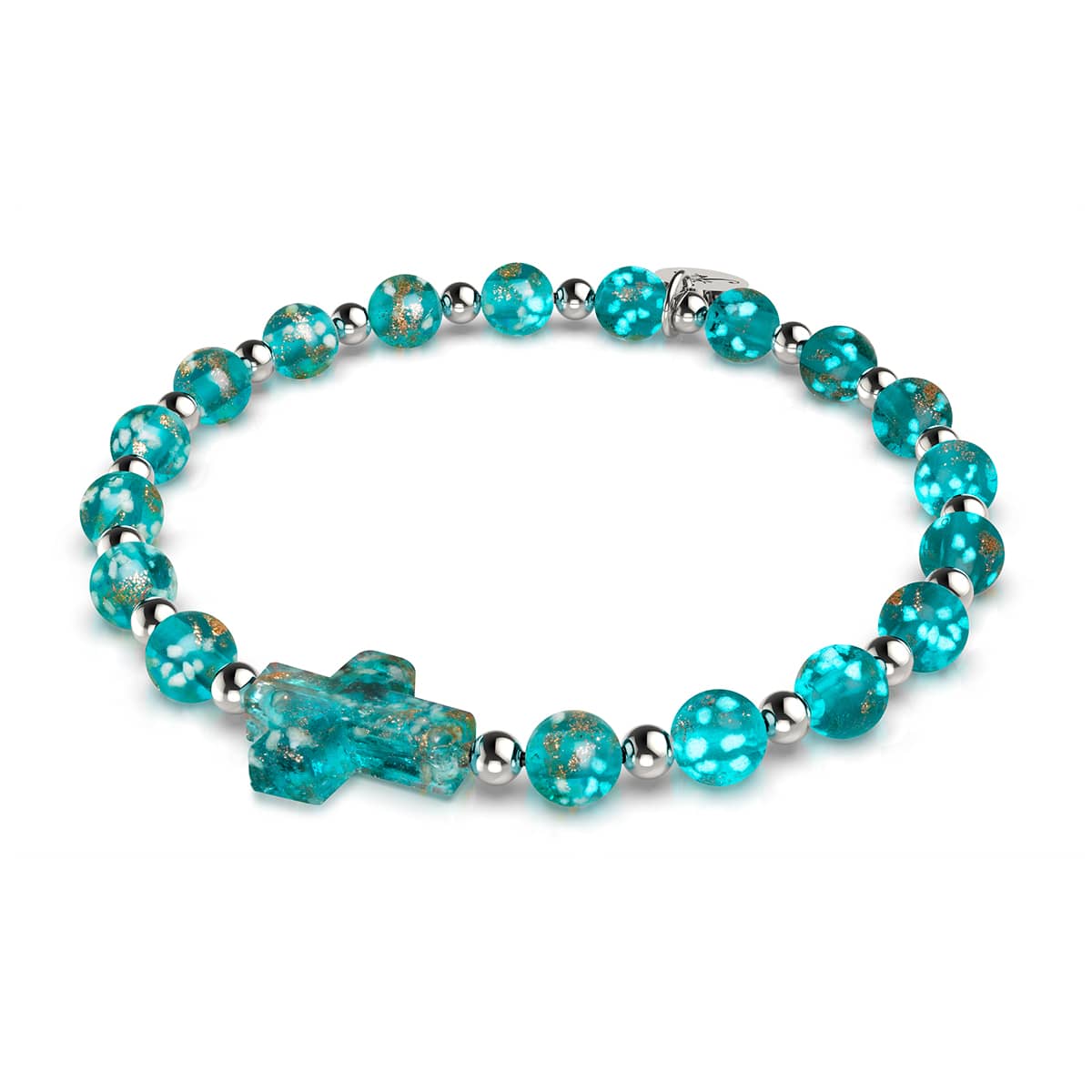 Teal | Silver | Firefly Glass Cross Bracelet