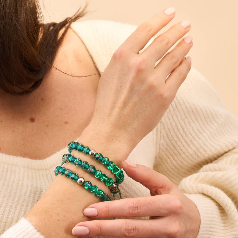 Teal | Silver | Firefly Glass Macrame Bracelet