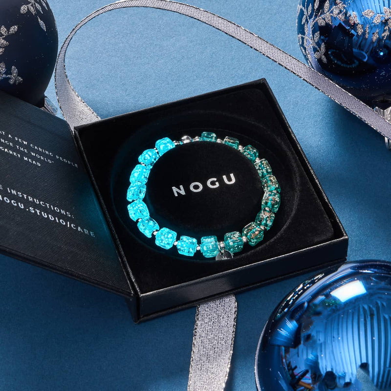 Teal | Silver | Firefly Glass Pebble Bracelet