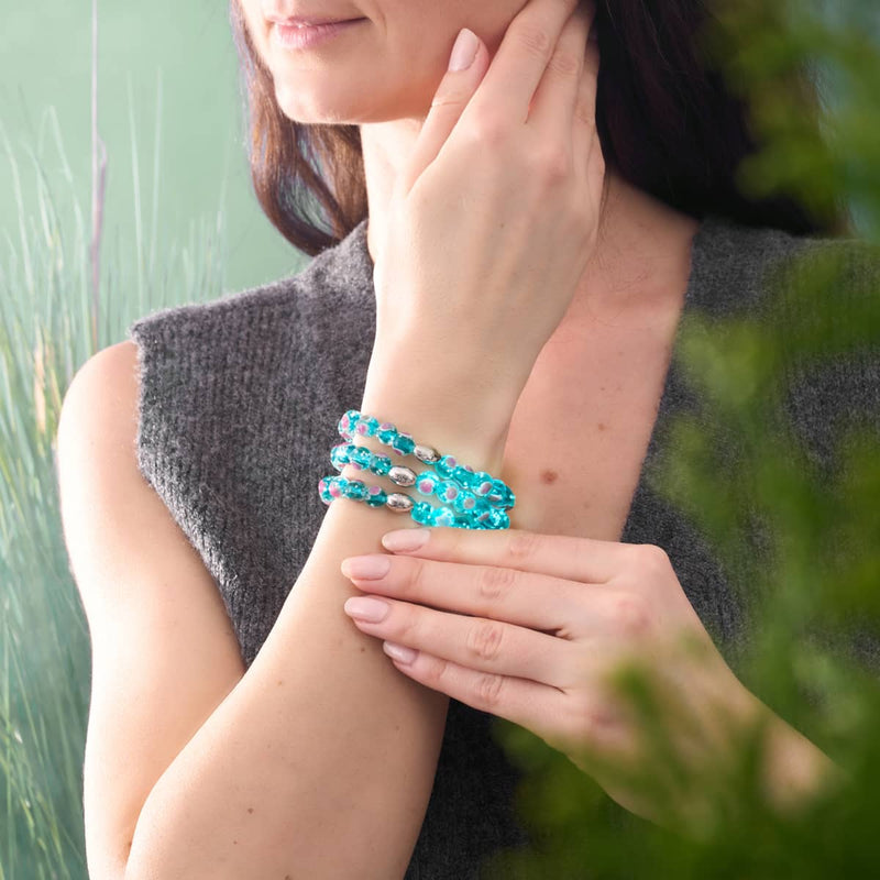 Teal x Pink | .925 Sterling Silver | Firefly Glass Love Bracelet
