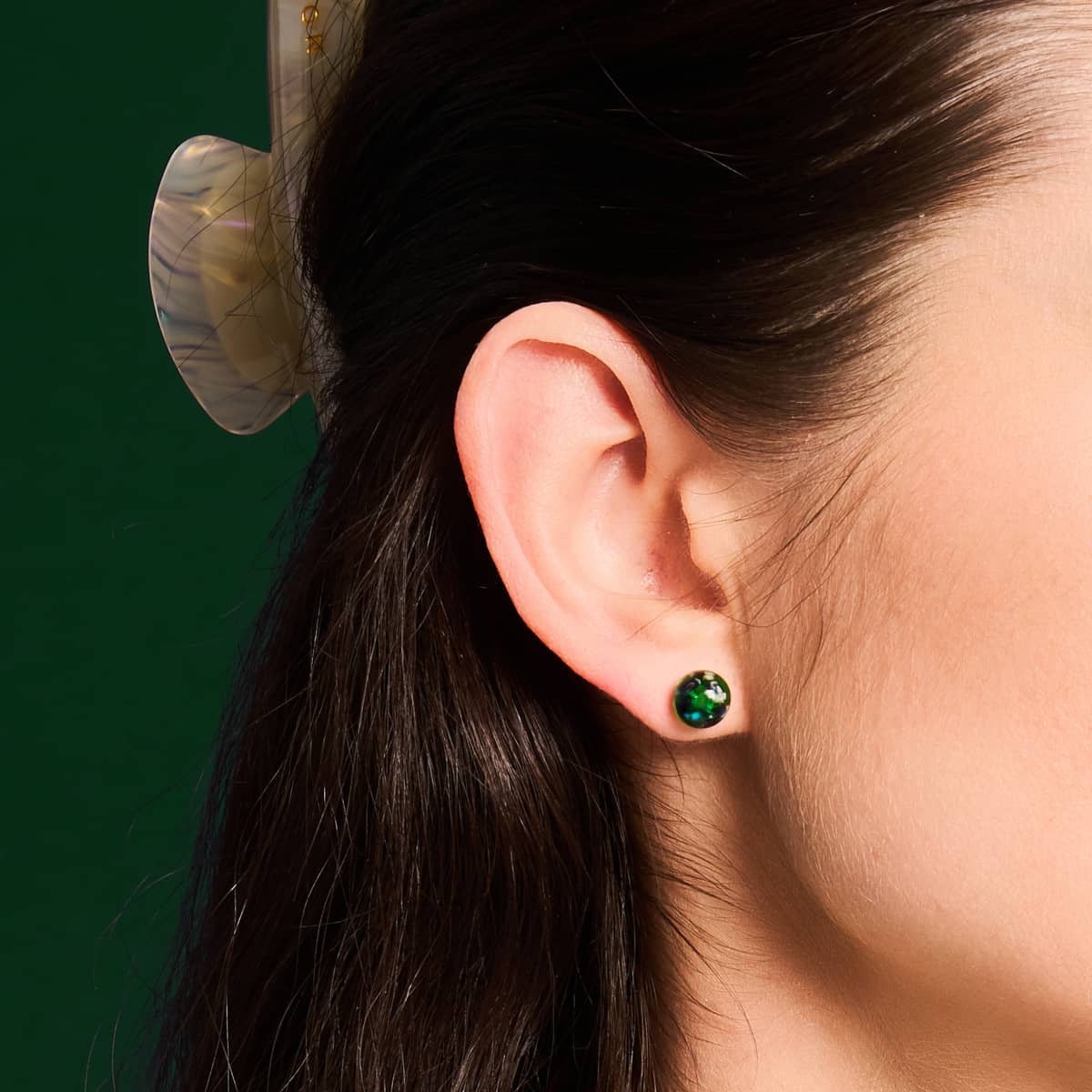 Blue Shamrock | .925 Sterling Silver | Firefly Glass Stud Earrings