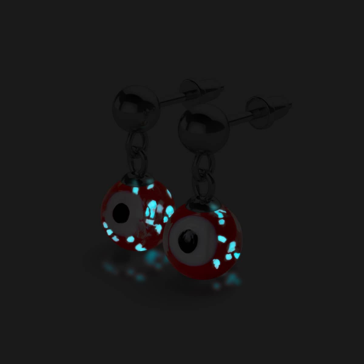 Red | .925 Sterling Silver | Firefly Glass Evil Eye Drop Stud Earrings