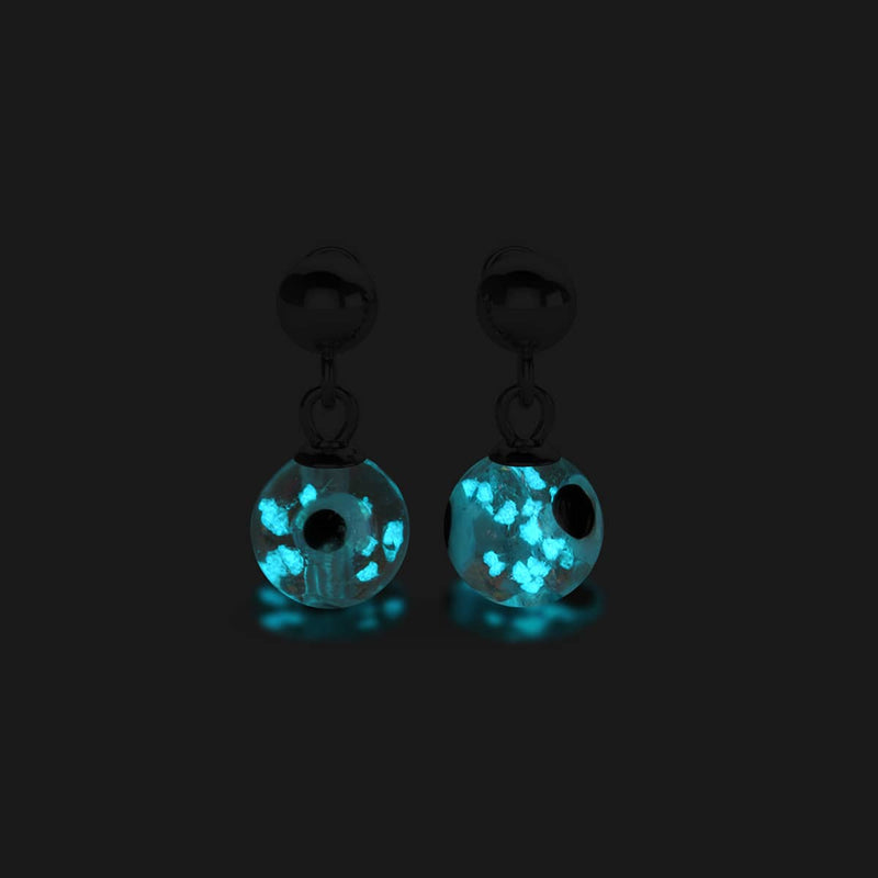 White | .925 Sterling Silver | Firefly Glass Evil Eye Drop Stud Earrings