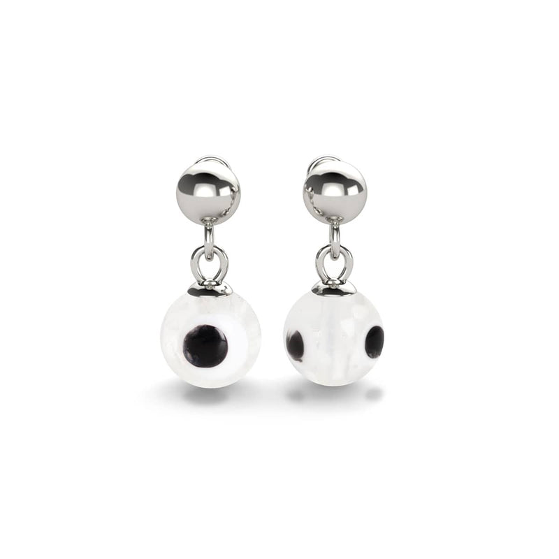 White | .925 Sterling Silver | Firefly Glass Evil Eye Drop Stud Earrings