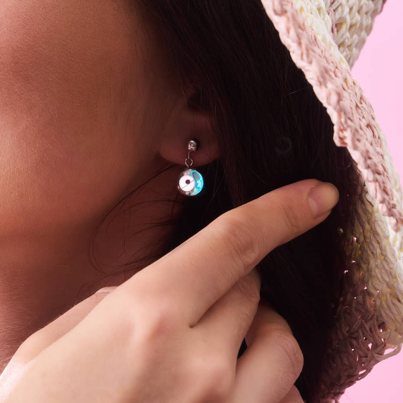 White | .925 Sterling Silver | Firefly Glass Evil Eye Drop Stud Earrings