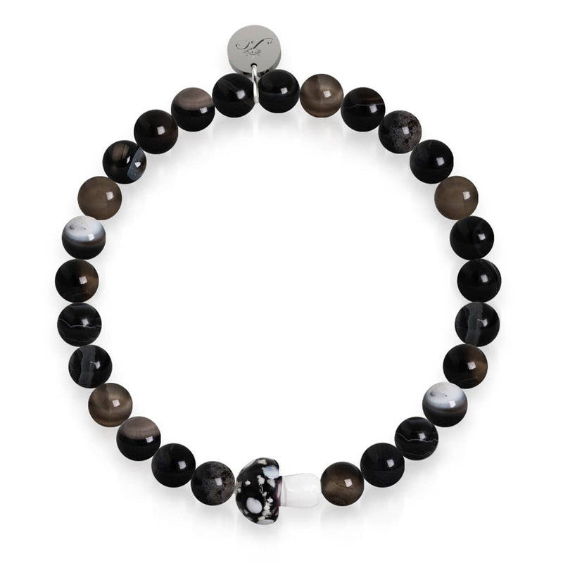 Black Agate | .925 Sterling Silver | Firefly Glass Mushroom Gemstone Bracelet