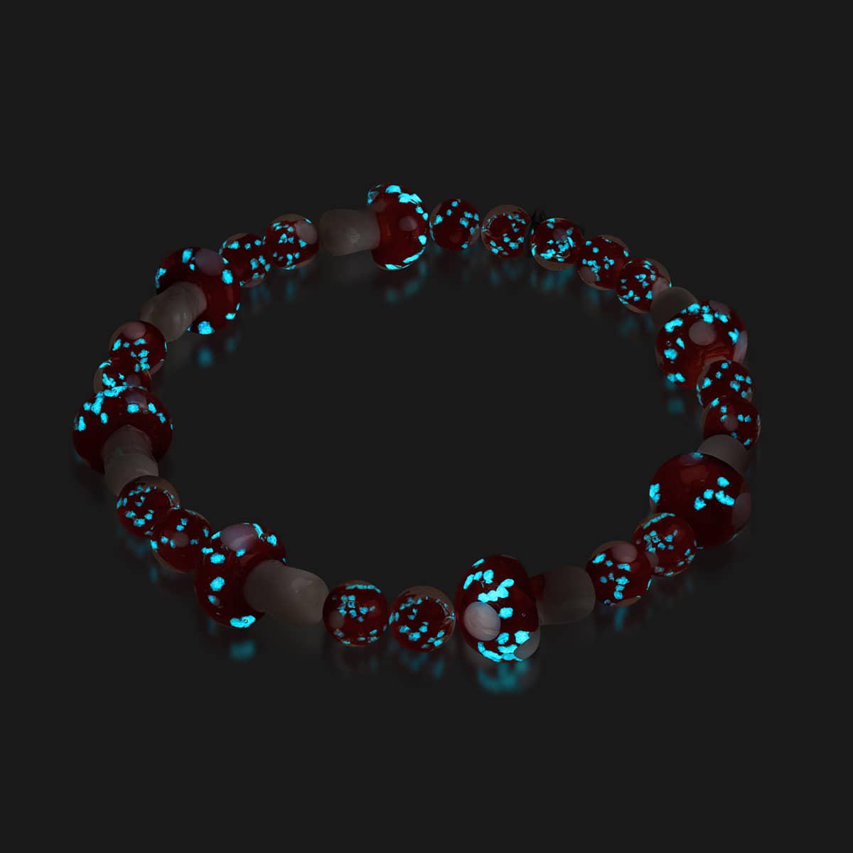 Cardinal | .925 Sterling Silver | Deluxe Firefly Glass Mushroom Bracelet