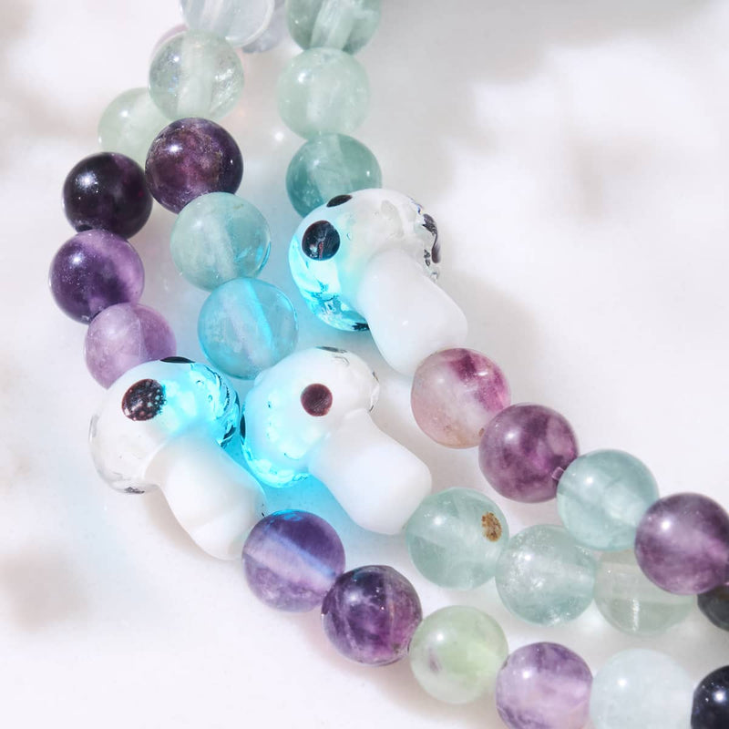 Fluorite | .925 Sterling Silver | Firefly Glass Mushroom Gemstone Bracelet