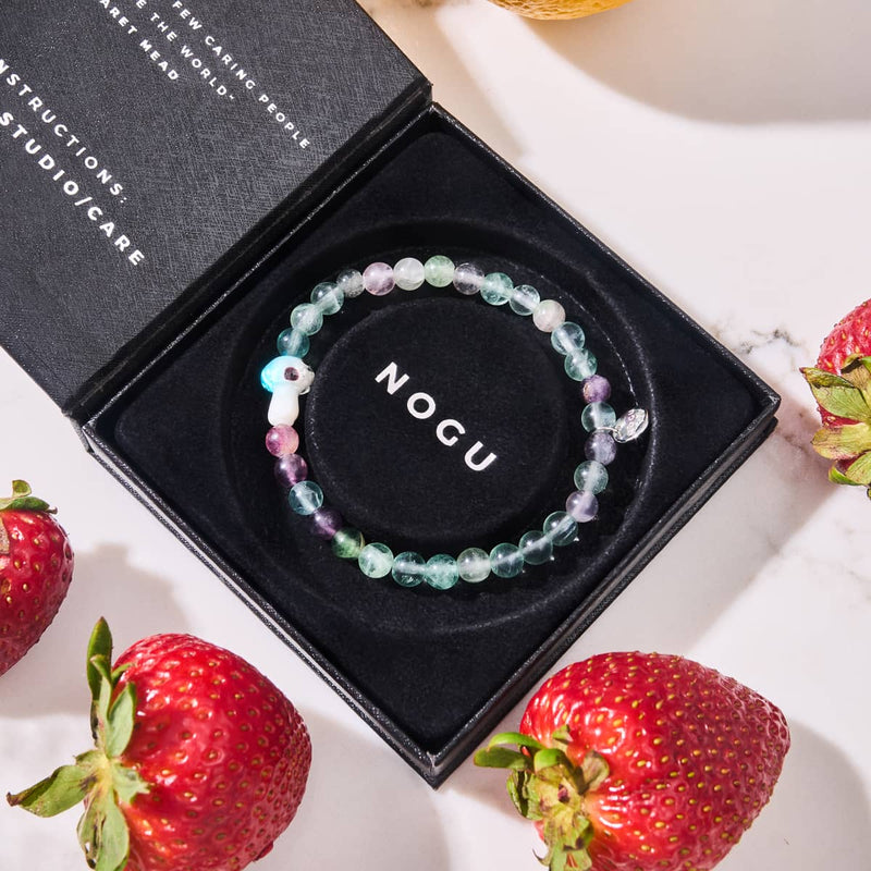 Fluorite | .925 Sterling Silver | Firefly Glass Mushroom Gemstone Bracelet