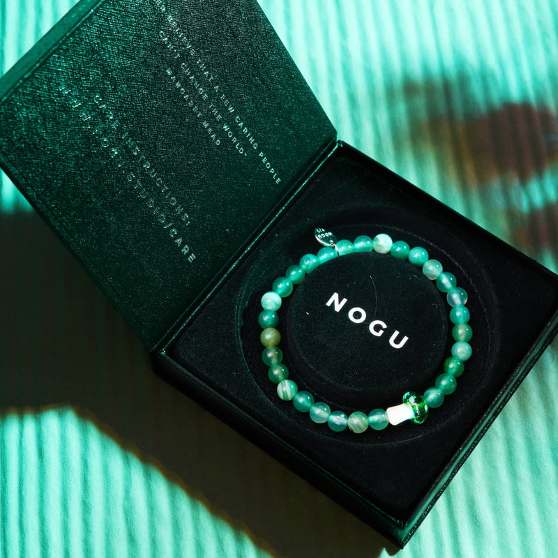 Green Agate | .925 Sterling Silver | Firefly Glass Mushroom Gemstone Bracelet