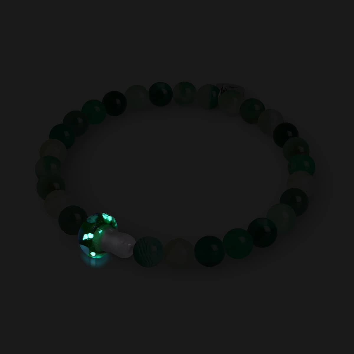Green Agate | .925 Sterling Silver | Firefly Glass Mushroom Gemstone Bracelet