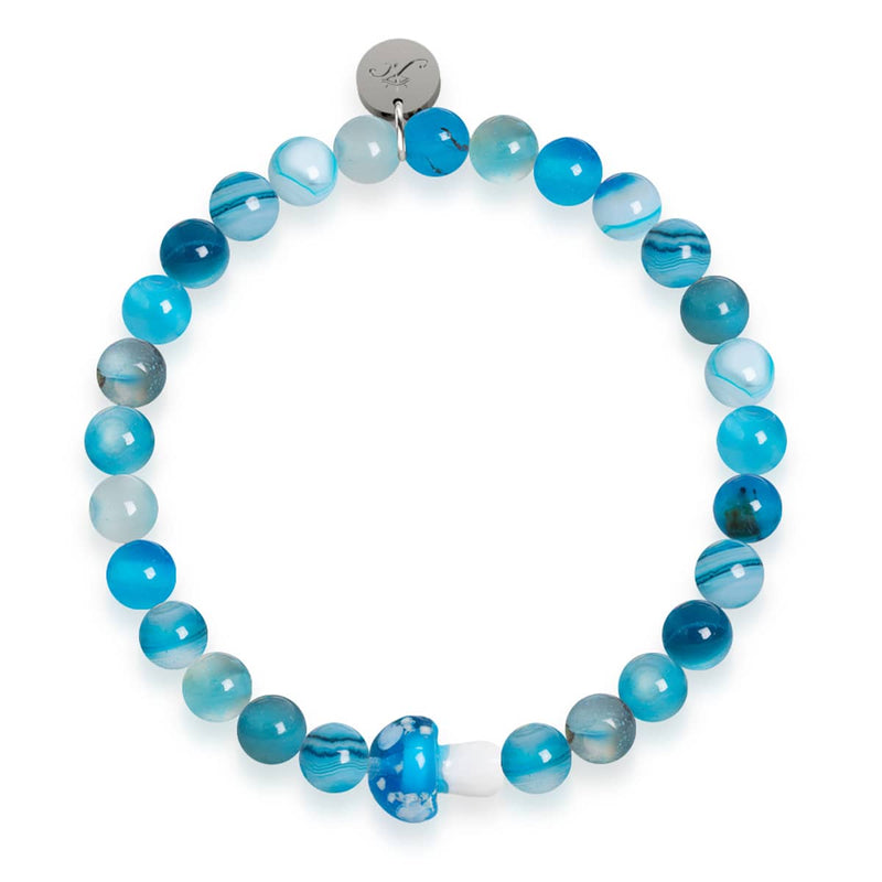 Light Blue Agate | .925 Sterling Silver | Firefly Glass Mushroom Gemstone Bracelet