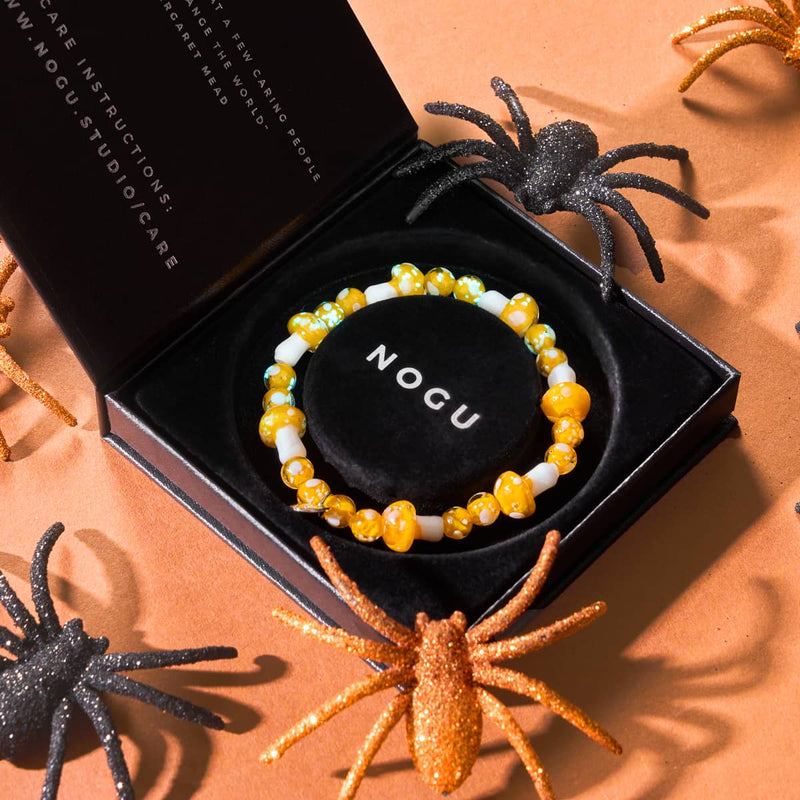 Orange | .925 Sterling Silver | Deluxe Firefly Glass Mushroom Bracelet