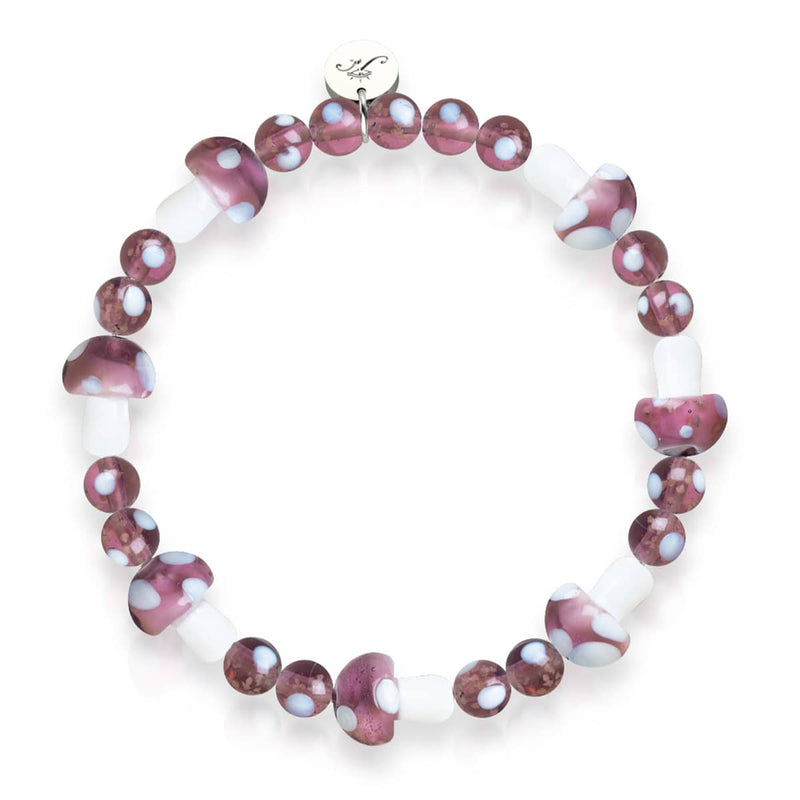 Plum | .925 Sterling Silver | Deluxe Firefly Glass Mushroom Bracelet