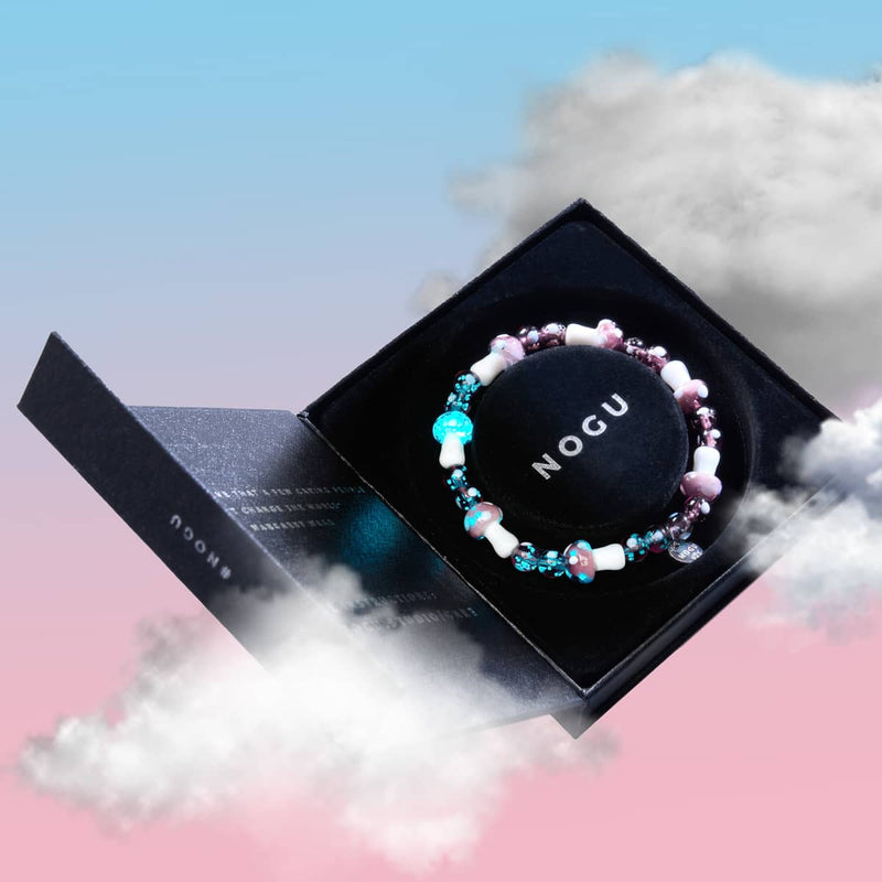 Plum | .925 Sterling Silver | Deluxe Firefly Glass Mushroom Bracelet