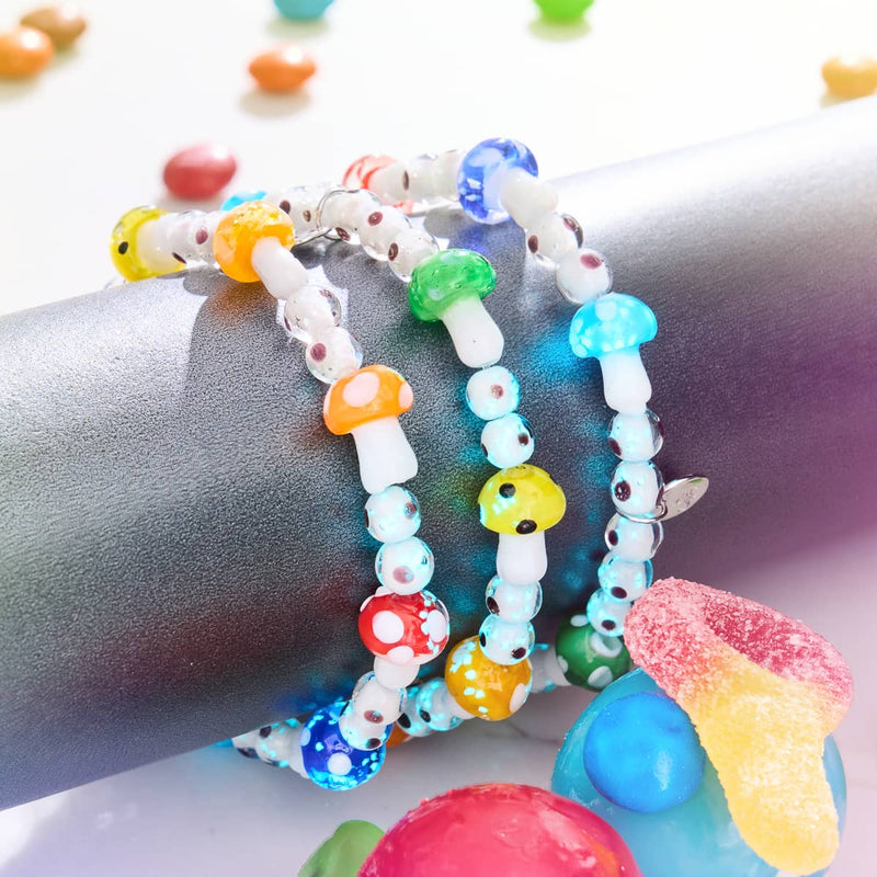 Rainbow | .925 Sterling Silver | Deluxe Firefly Glass Mushroom Bracelet