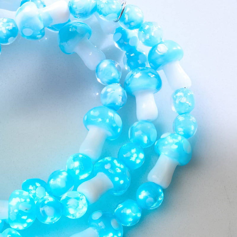 Sky Blue | .925 Sterling Silver | Deluxe Firefly Glass Mushroom Bracelet