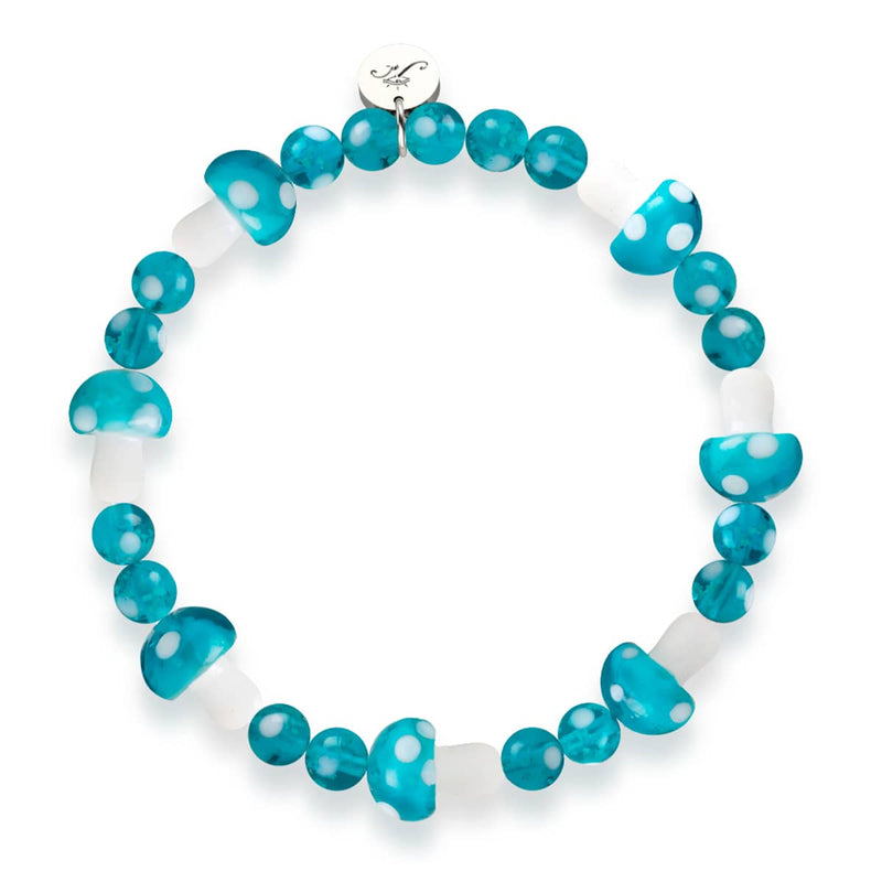 Teal | .925 Sterling Silver | Deluxe Firefly Glass Mushroom Bracelet