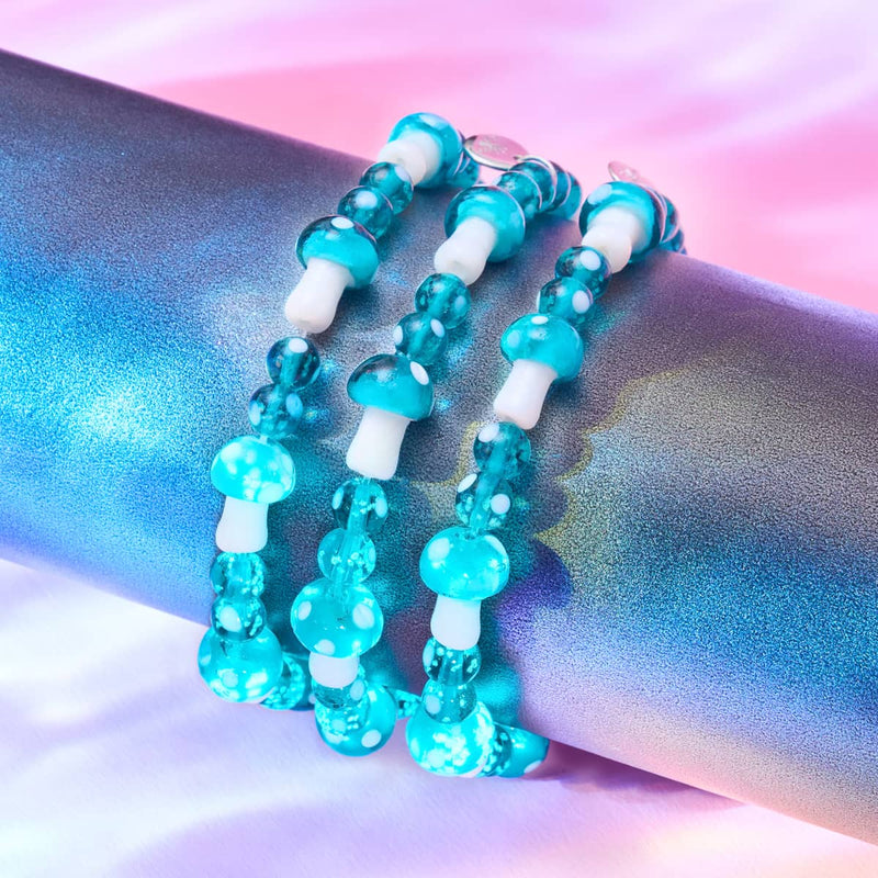 Teal | .925 Sterling Silver | Deluxe Firefly Glass Mushroom Bracelet