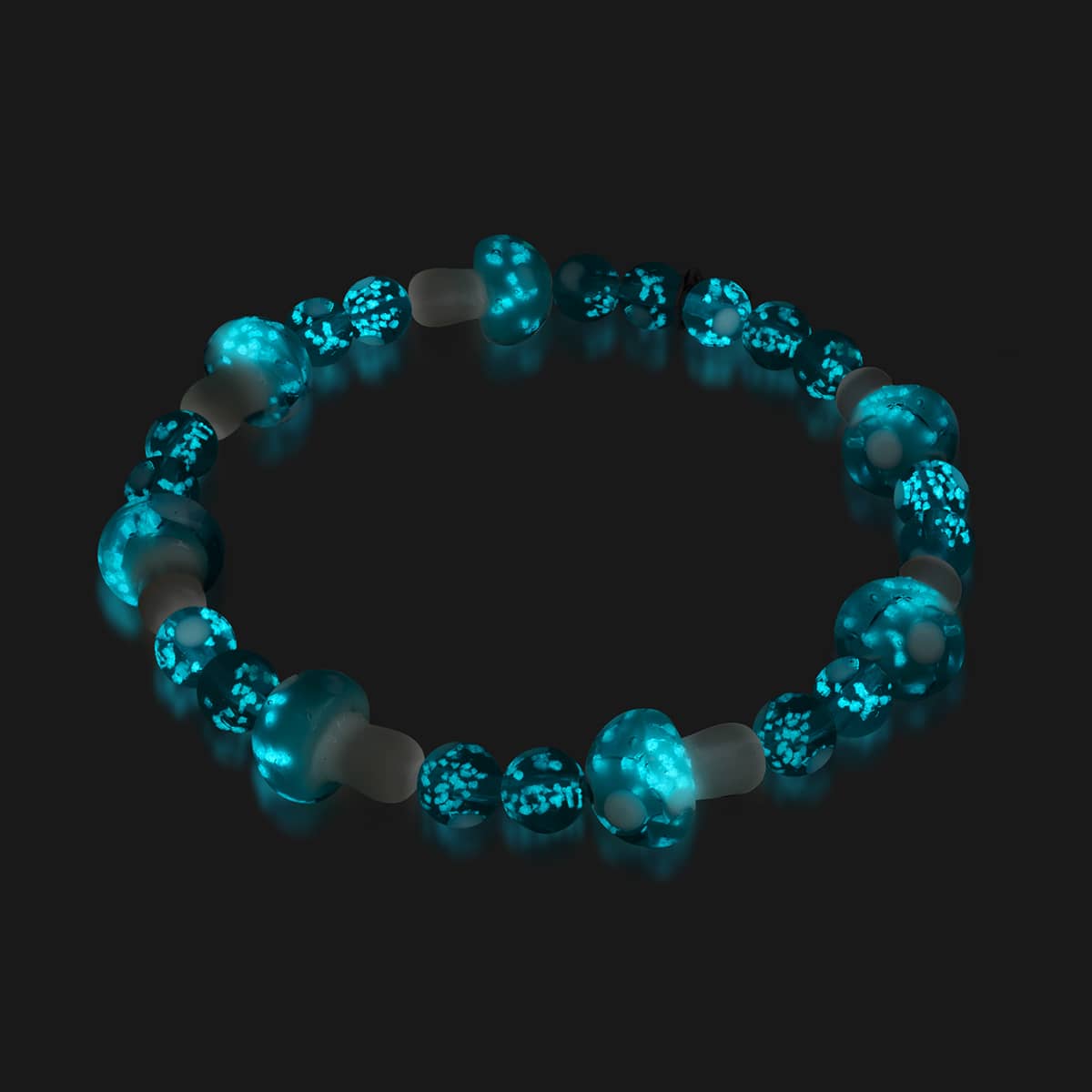 Teal | .925 Sterling Silver | Deluxe Firefly Glass Mushroom Bracelet