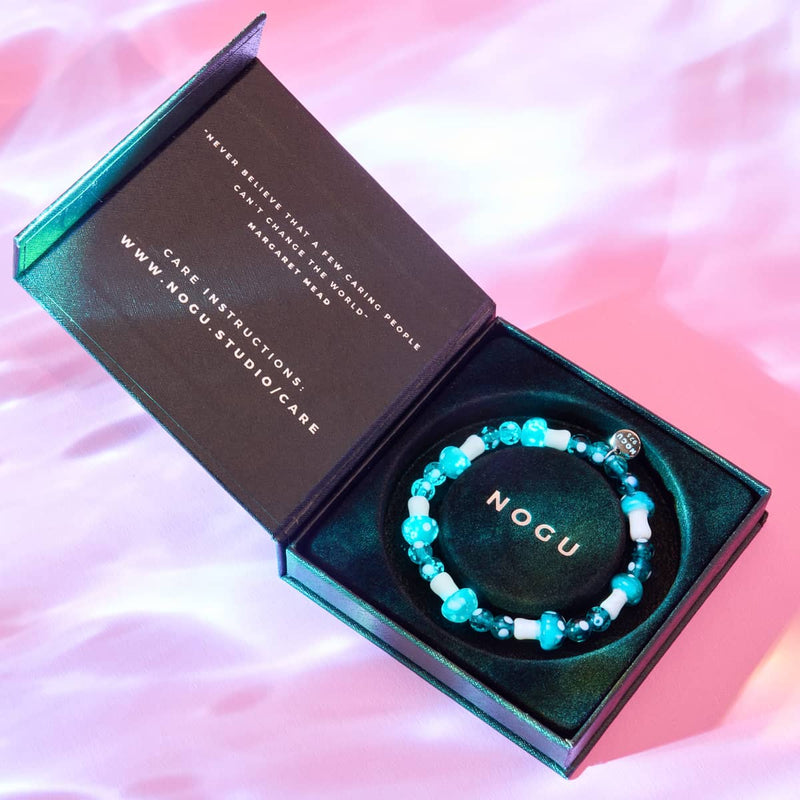 Teal | .925 Sterling Silver | Deluxe Firefly Glass Mushroom Bracelet