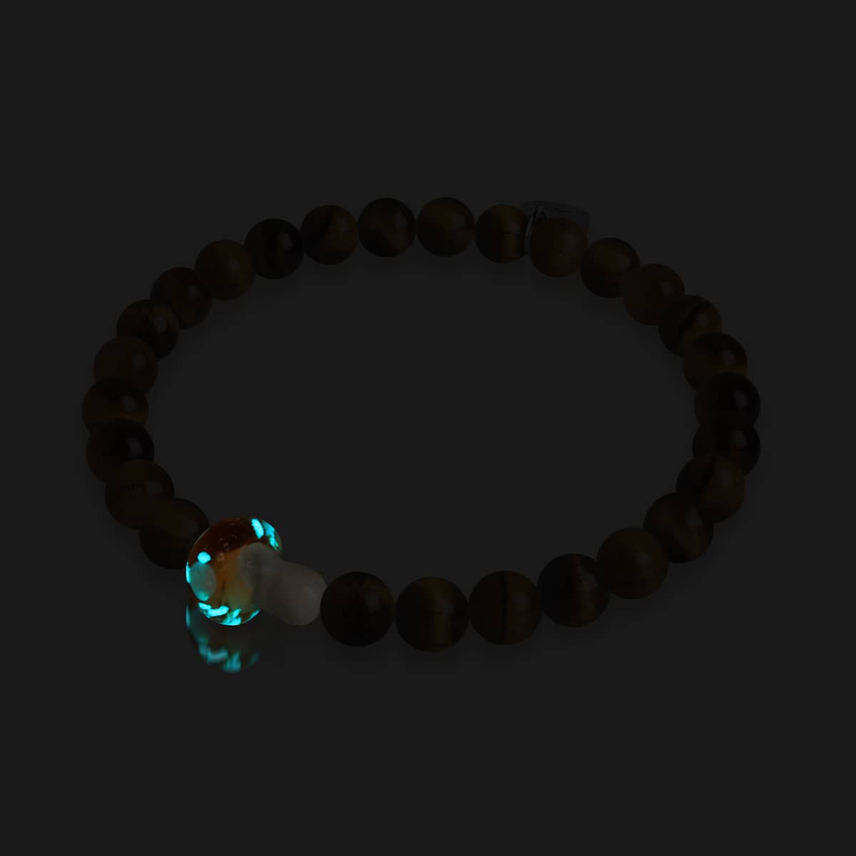 Tigers Eye | .925 Sterling Silver | Firefly Glass Mushroom Gemstone Bracelet