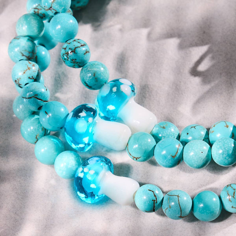 Turquoise | .925 Sterling Silver | Firefly Glass Mushroom Gemstone Bracelet
