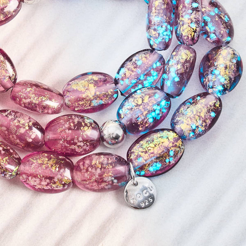 Amethyst Spark | .925 Sterling Silver | Firework Glass Pebble Bracelet