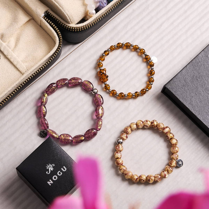 Amethyst Spark | .925 Sterling Silver | Firework Glass Pebble Bracelet