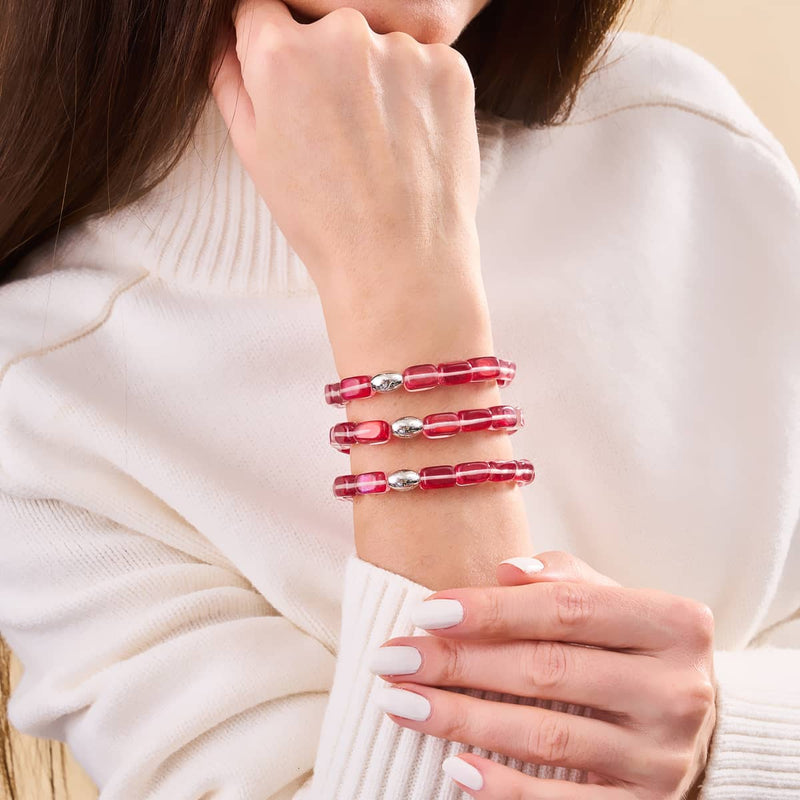 Blood Moon | .925 Sterling Silver | Galaxy Glass Pebble Bracelet