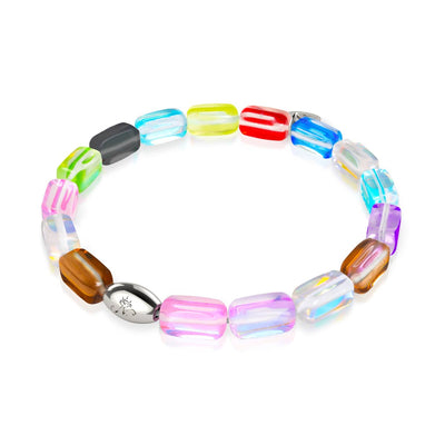 Cosmic Cascade bracelet with multicolor Galaxy Glass pebbles and sterling silver bead by NOGU