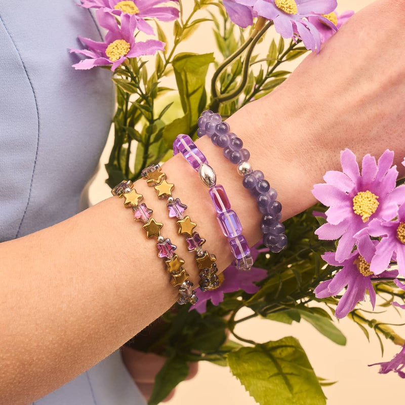 Cosmic Purple | .925 Sterling Silver | Galaxy Glass Pebble Bracelet
