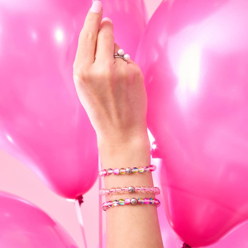 Pink Cosmos | Silver | Galaxy Glass Bead Bracelet