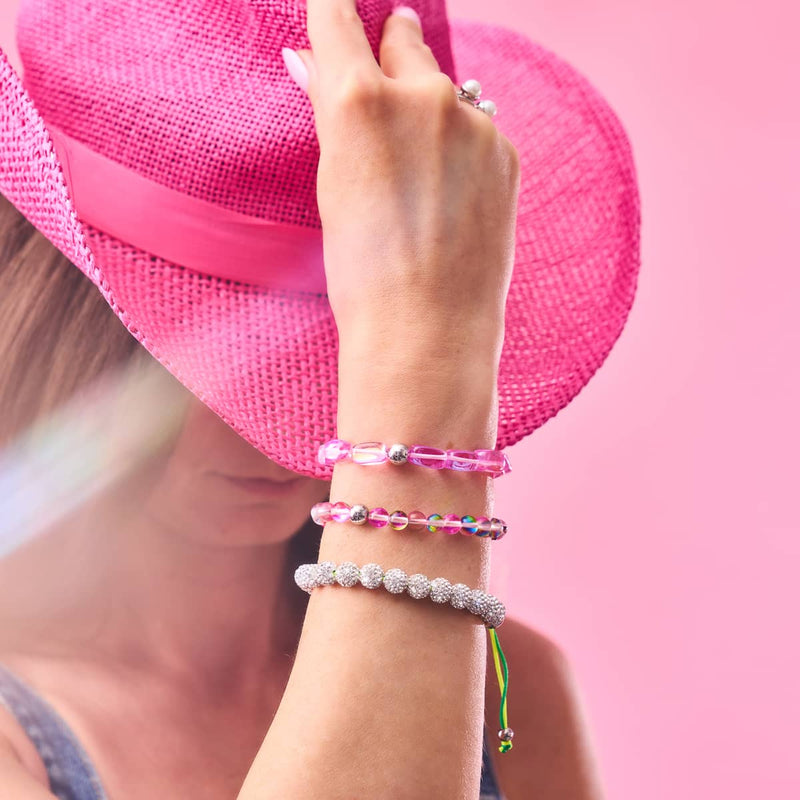 Pink Cosmos | Silver | Galaxy Glass Bead Bracelet