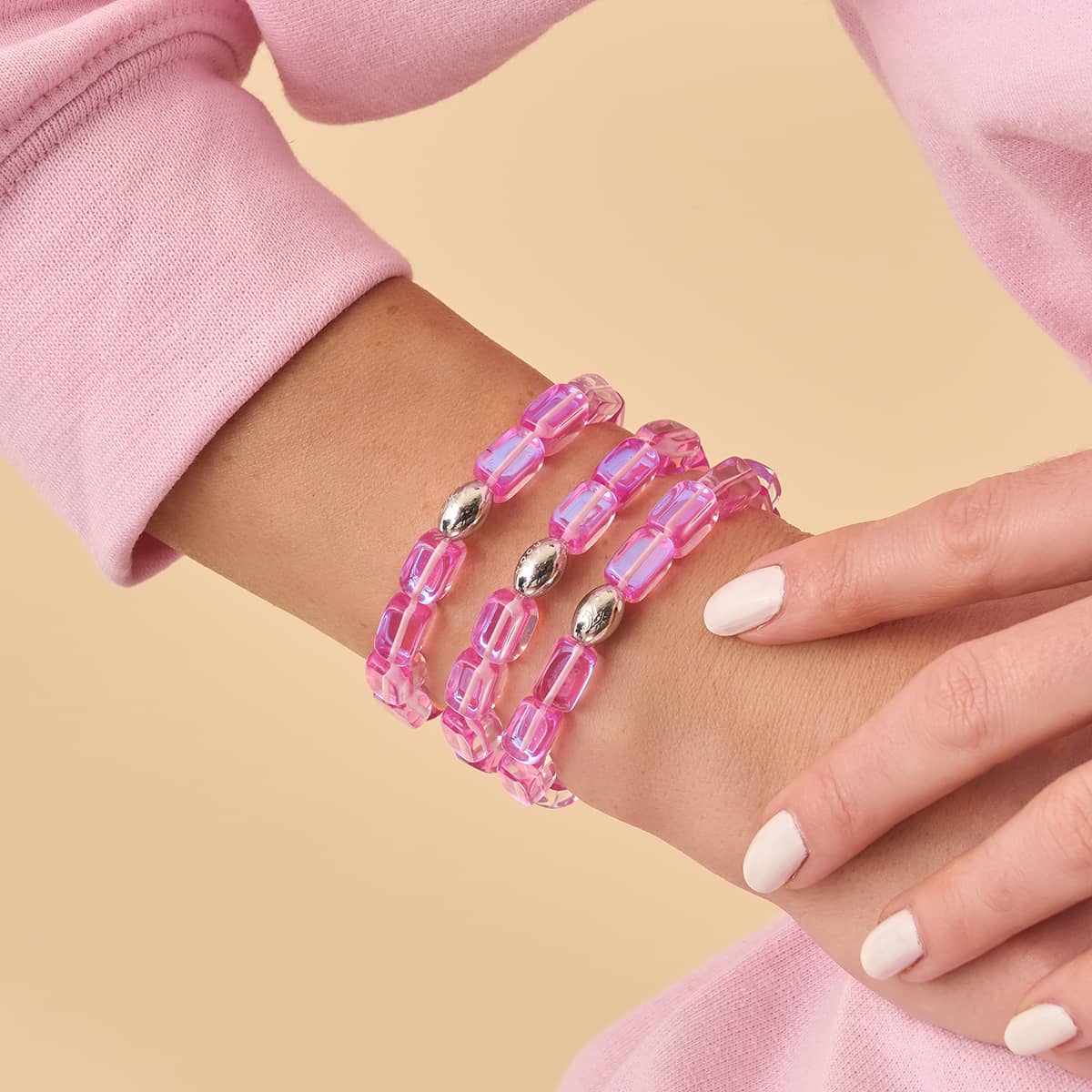 Pink Nebula | .925 Sterling Silver | Galaxy Glass Pebble Bracelet