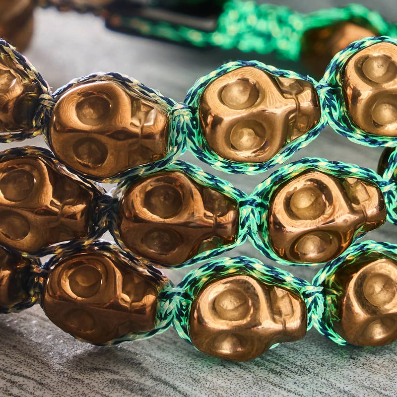 Bronze Bewitchment | Bronze Skulls x Black GloWeave | Macrame Bracelet