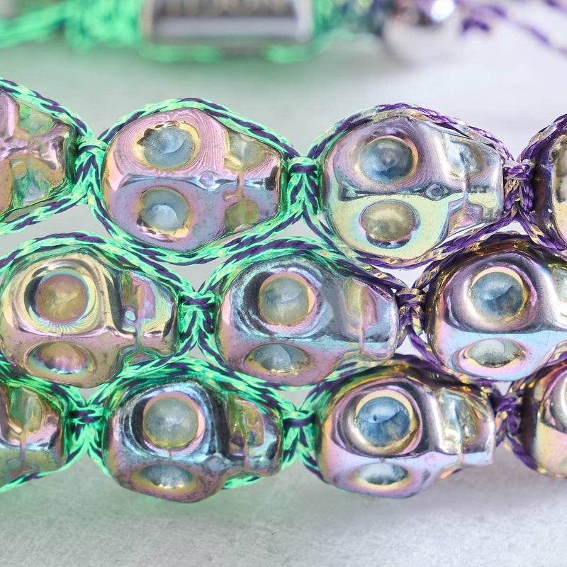 Elysian Waves | Iced Silver Skulls x Violet GloWeave | Macrame Bracelet