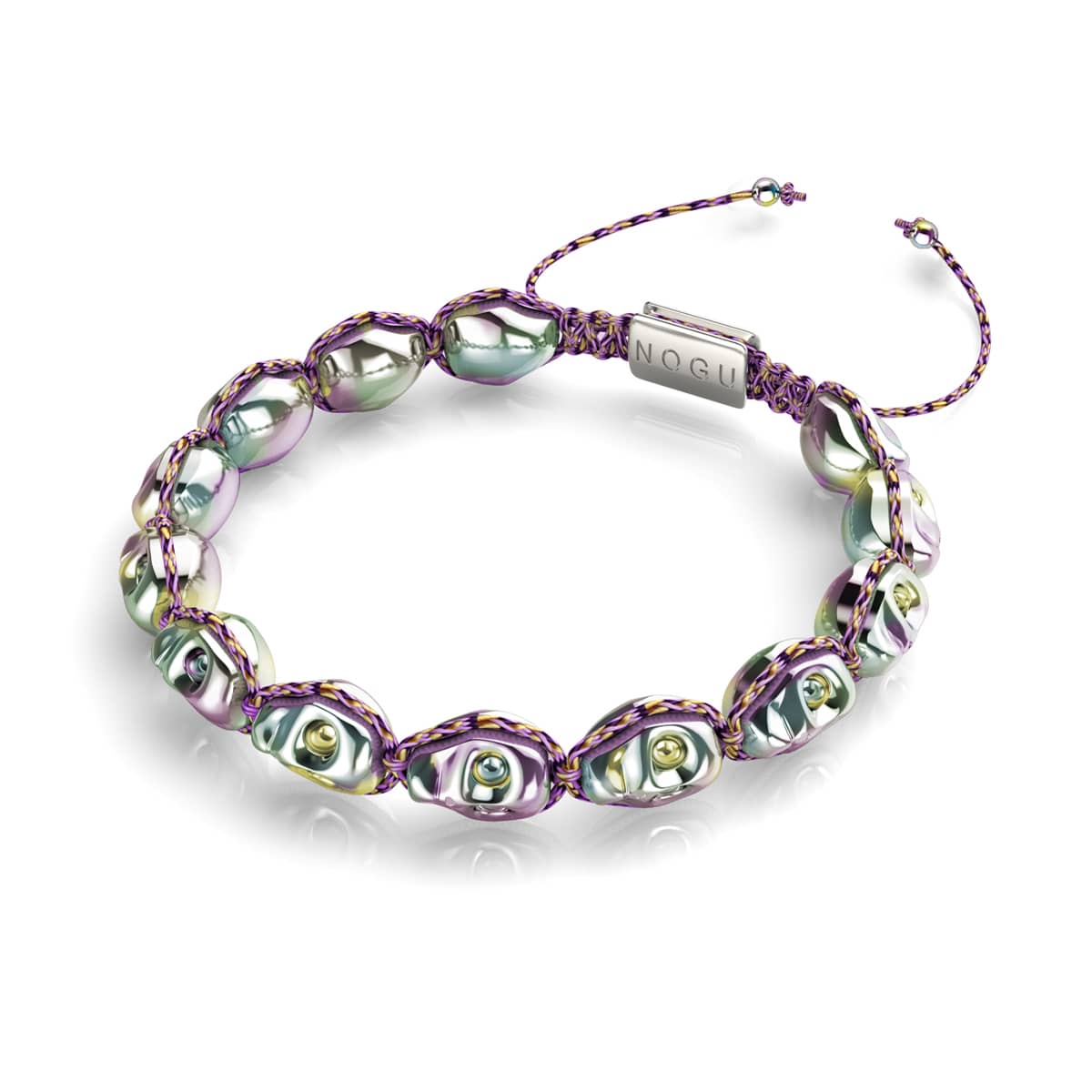 Elysian Waves | Iced Silver Skulls x Violet GloWeave | Macrame Bracelet