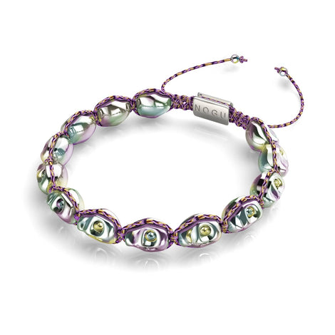 Elysian Waves | Iced Silver Skulls x Violet GloWeave | Macrame Bracelet
