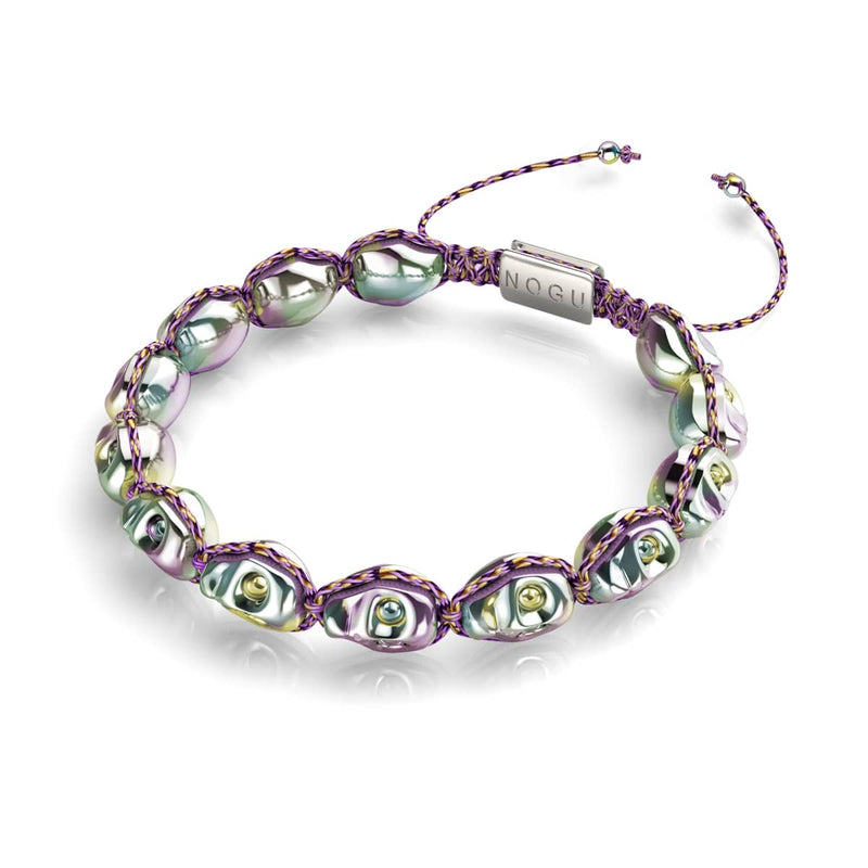 Elysian Waves | Iced Silver Skulls x Violet GloWeave | Macrame Bracelet