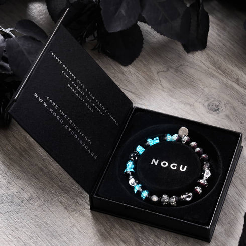 Nightfall Curse | .925 Sterling Silver | Firefly Glass Skull Bracelet