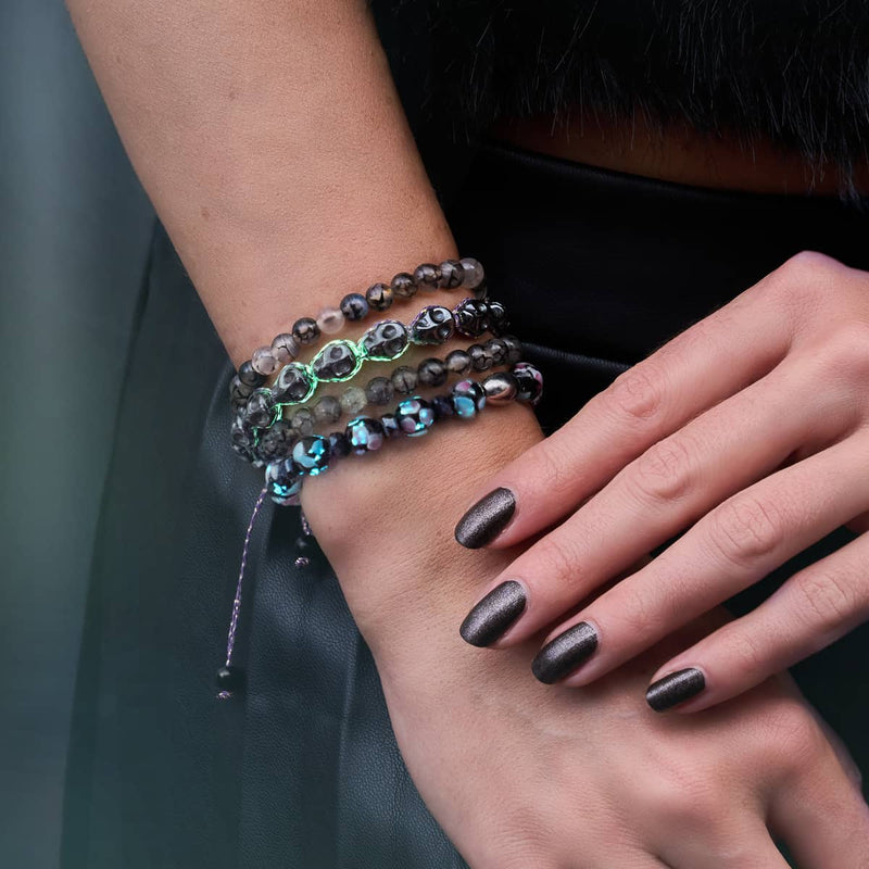 Witching Hour | Gunmetal Skulls x Violet GloWeave | Macrame Bracelet