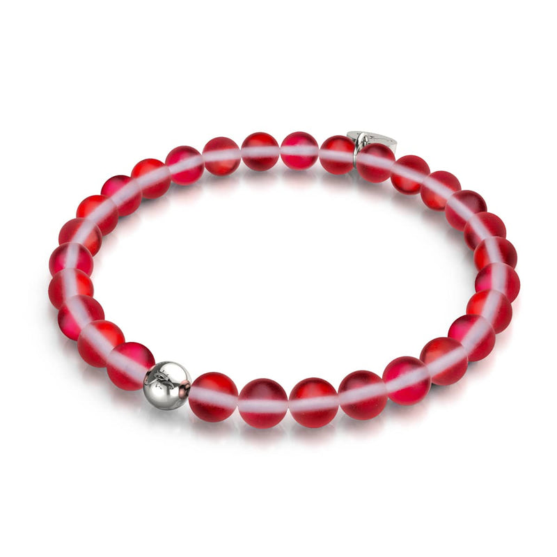 Dark Vermillion | Silver | Mermaid Glass Bead Bracelet