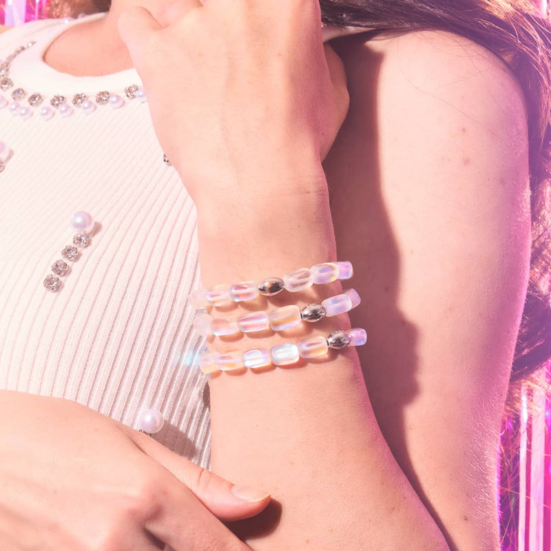 Rainbow White | .925 Sterling Silver | Mermaid Glass Pebble Bracelet