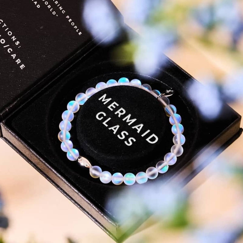 Rainbow White | Silver | Mermaid Glass Bead Bracelet