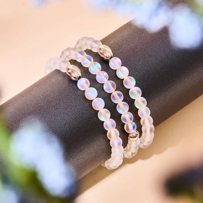 Rainbow White | Silver | Mermaid Glass Bead Bracelet